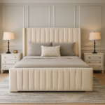 Modern Clarance Wingback Upholstered Bed Frame & Vertical Channel Tufted Headboard - Image 3