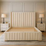 Modern Clarance Wingback Upholstered Bed Frame & Vertical Channel Tufted Headboard - Image 4