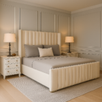 Modern Clarance Wingback Upholstered Bed Frame & Vertical Channel Tufted Headboard