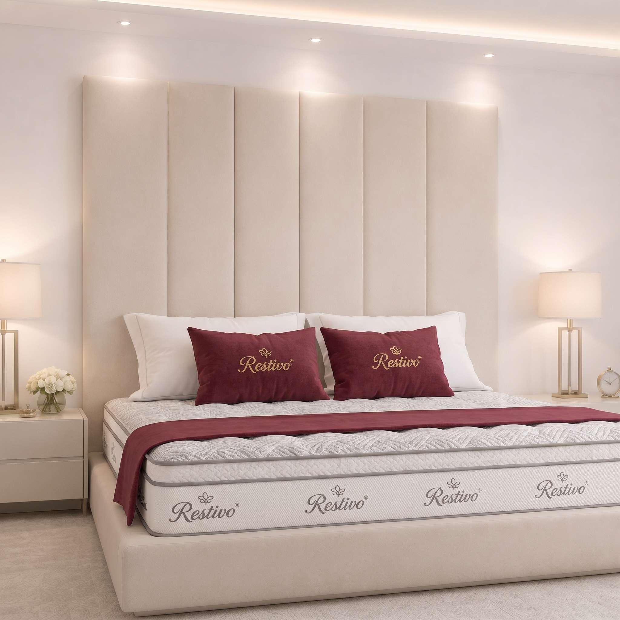 Panel 1 - Copy Luxury Venice Floor Standing Vertical Panels Upholstered Headboard – Bed Frame Mounted - Image 1