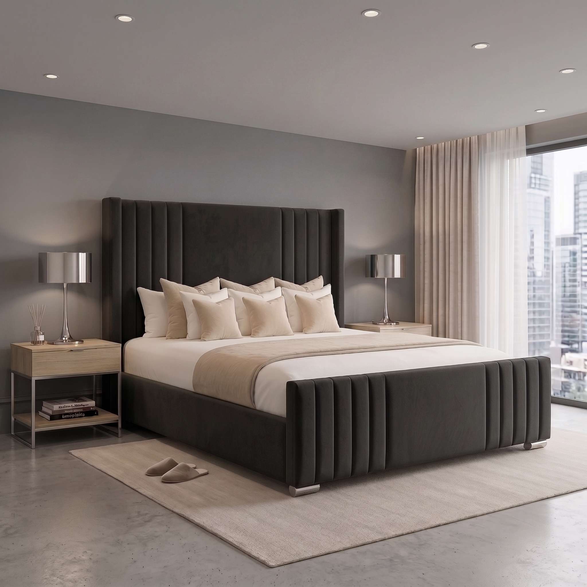 Rio Bed Plush Front View Rio Wingback Upholstered Bed Frame - Image 1