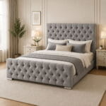 Chesterfield Tufted Upholstered Bed Frame – Luxury Designer Bed with Deep Button Headboard