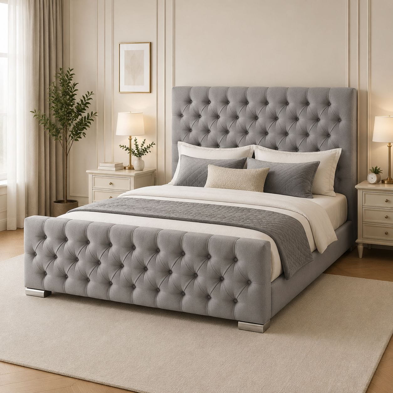 Alton Tufted Grey Chesterfield Tufted Upholstered Bed Frame – Luxury Designer Bed with Deep Button Headboard - Image 1