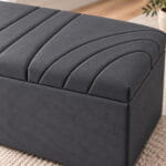 Bloomsbury Sunburst Ottoman close up view showing premium fabric texture and curved channel tufting