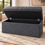 Bloomsbury Sunburst Ottoman open storage compartment with lift up lid and durable hinge system