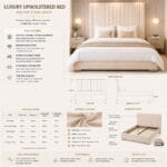 Ceiling Height M-Line Bumper Upholstered Bed | Luxury Tall Headboard Fabric Bed with Chrome Feet - Image 7