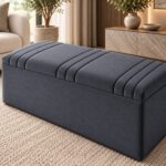 Close-up view of Kensington Linear Blanket Box channel stitching and textured luxury upholstery fabric