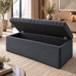 Kensington Linear Blanket Box opened showing spacious hidden storage compartment with durable hinges