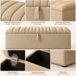 New Clarence Ottoman features including tufted cushion pull handle and durable upholstery